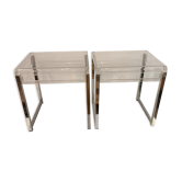 Paire de chevets vintage chrome et verre acrylique