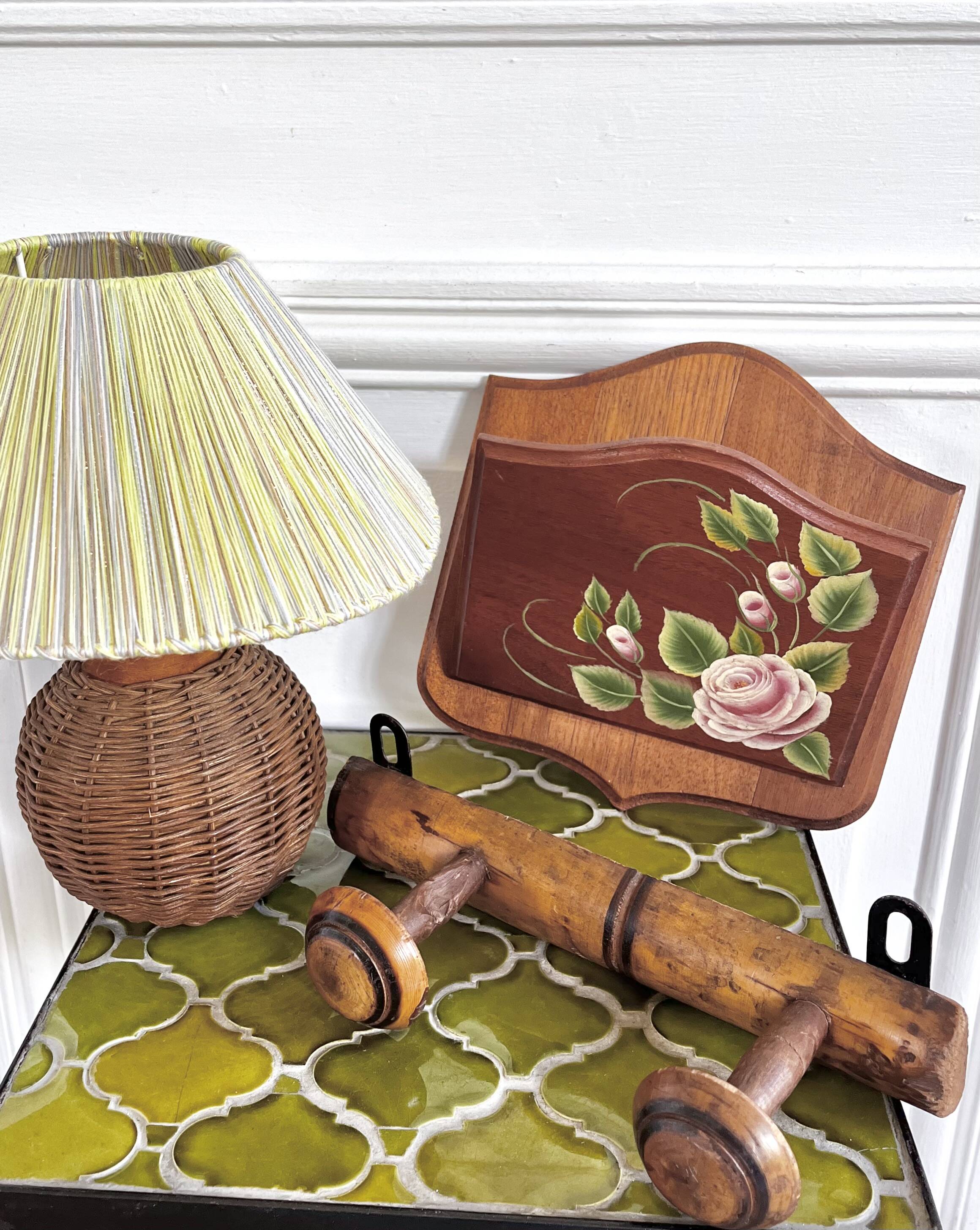 Wooden letter mail holder decorated with roses