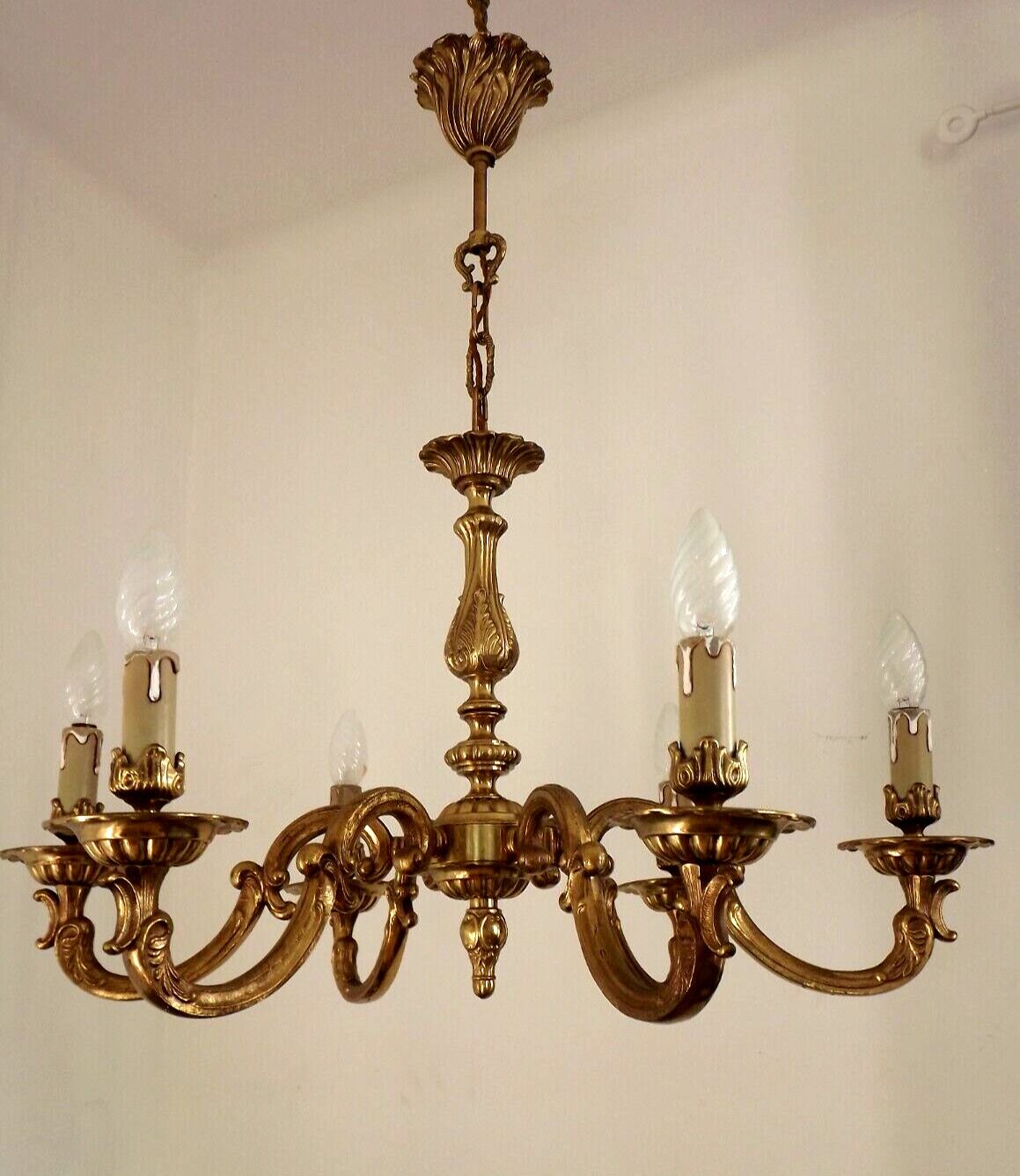 Stunning French Antique Art Nouveau Quality Bronze 6 Light Chandelier 3899