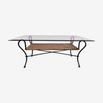 Rattan and cut glass coffee table