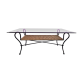 Table basse rotin et verre taillé