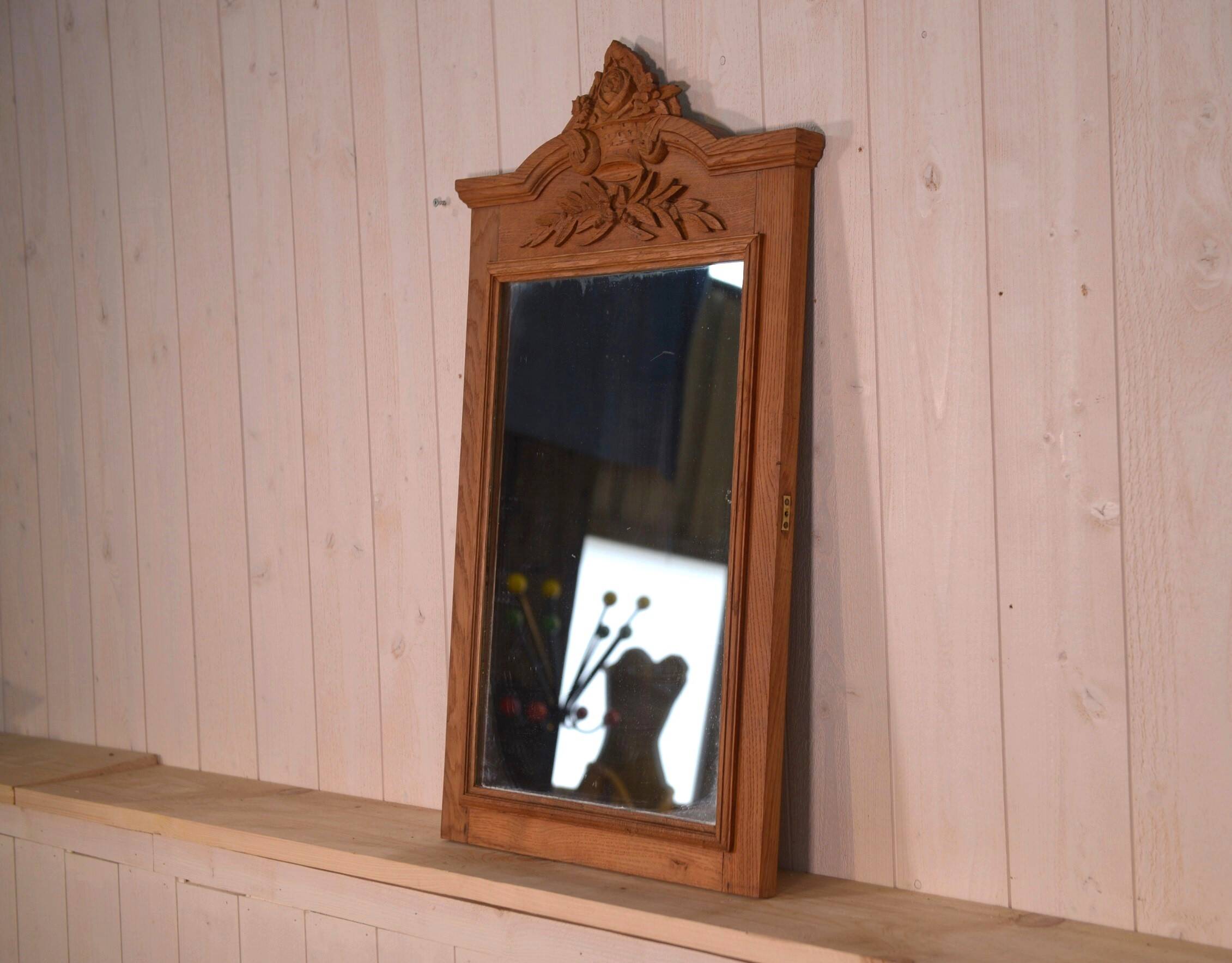 Art Deco 1930s solid oak carved mirror