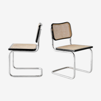 Pair of chairs cesca B32 black by Marcel Breuer