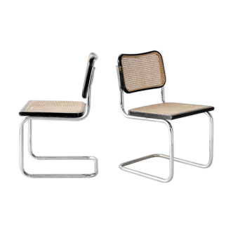 Pair of chairs cesca B32 black by Marcel Breuer
