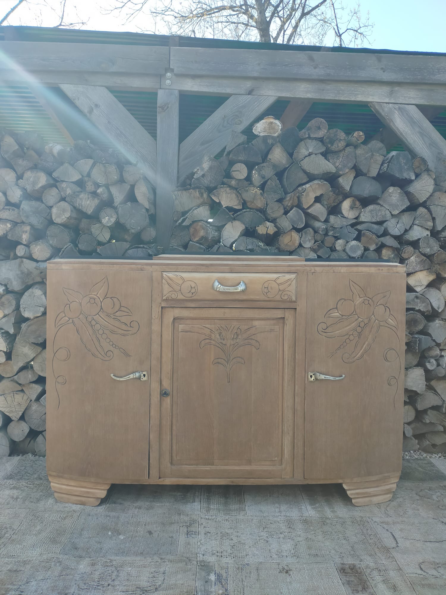 Buffet ancien art déco bois et marbre