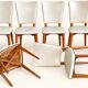 Set of 6 vintage chairs from the 1950s in wood and ivory white faux leather.