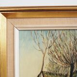 Painting „The Farm under the Willows”, Scandinavian design, 1960s