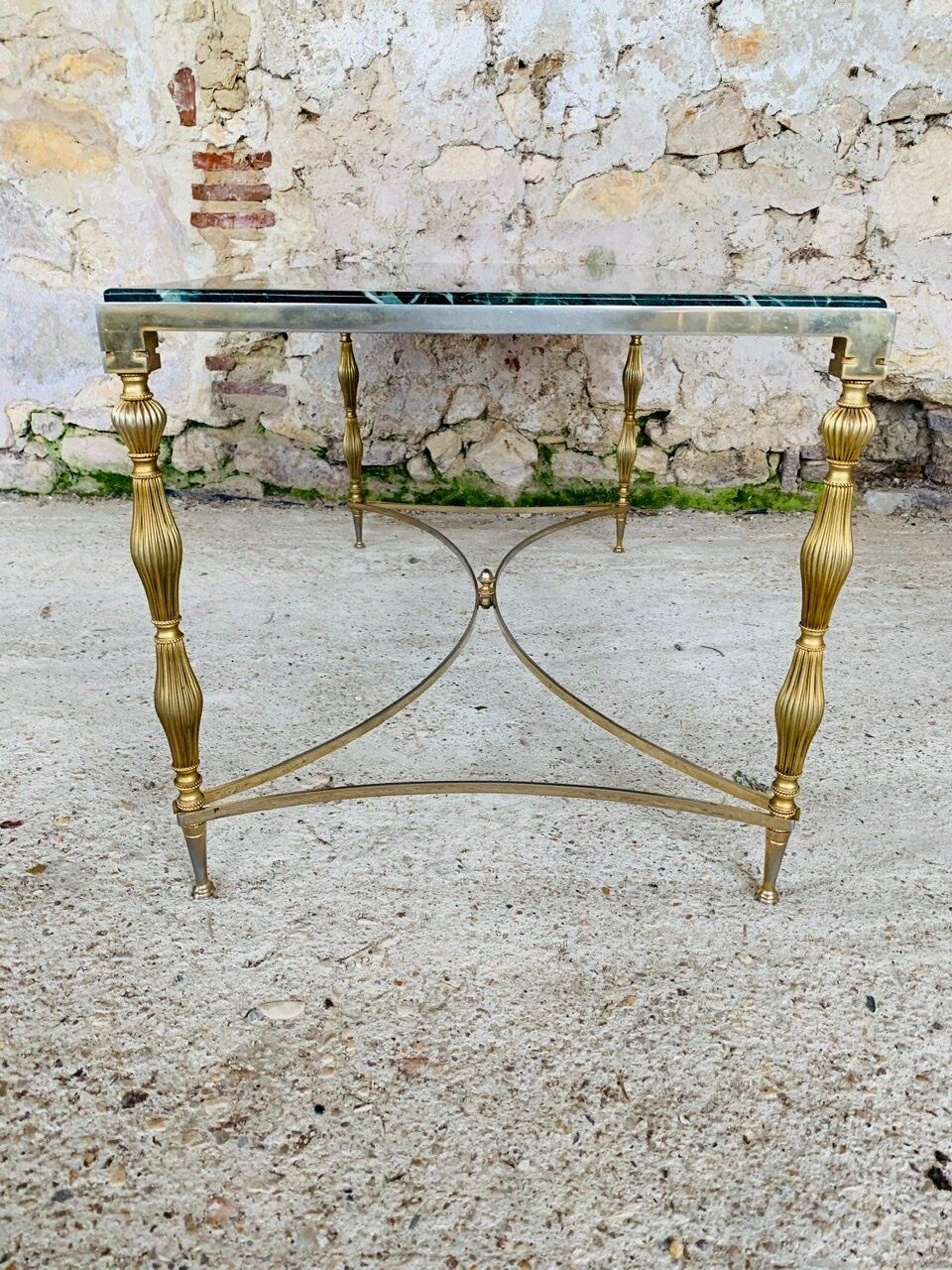 Coffee table in green marble and brass circa 50/60