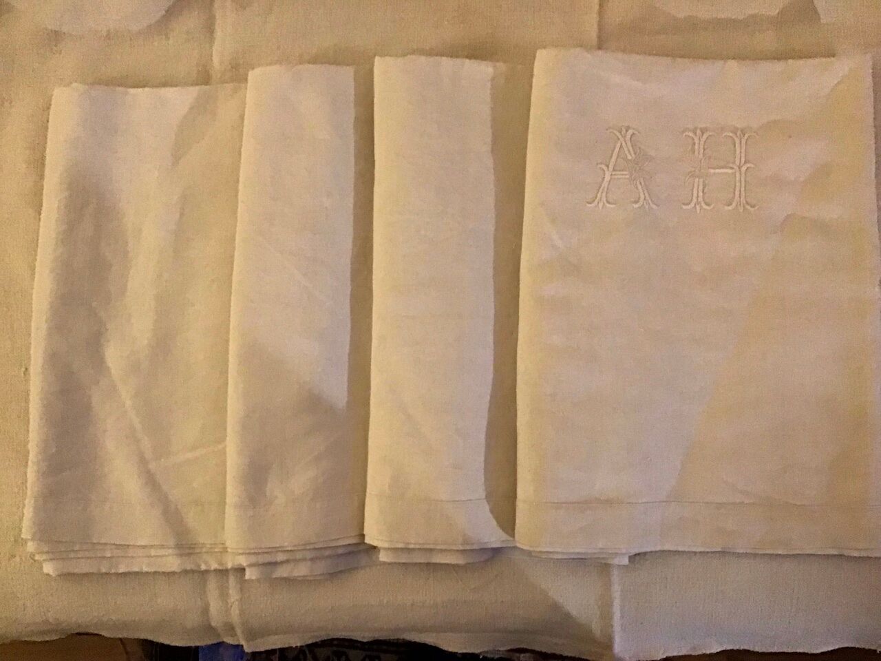 Vintage linen sheet 2 people monogrammed "AH"