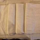 Drap de lin vintage 2 personnes monogrammé « AH »