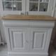 Louis Philippe style sideboard with pearl gray patina, 2 doors, drawers, wooden top.