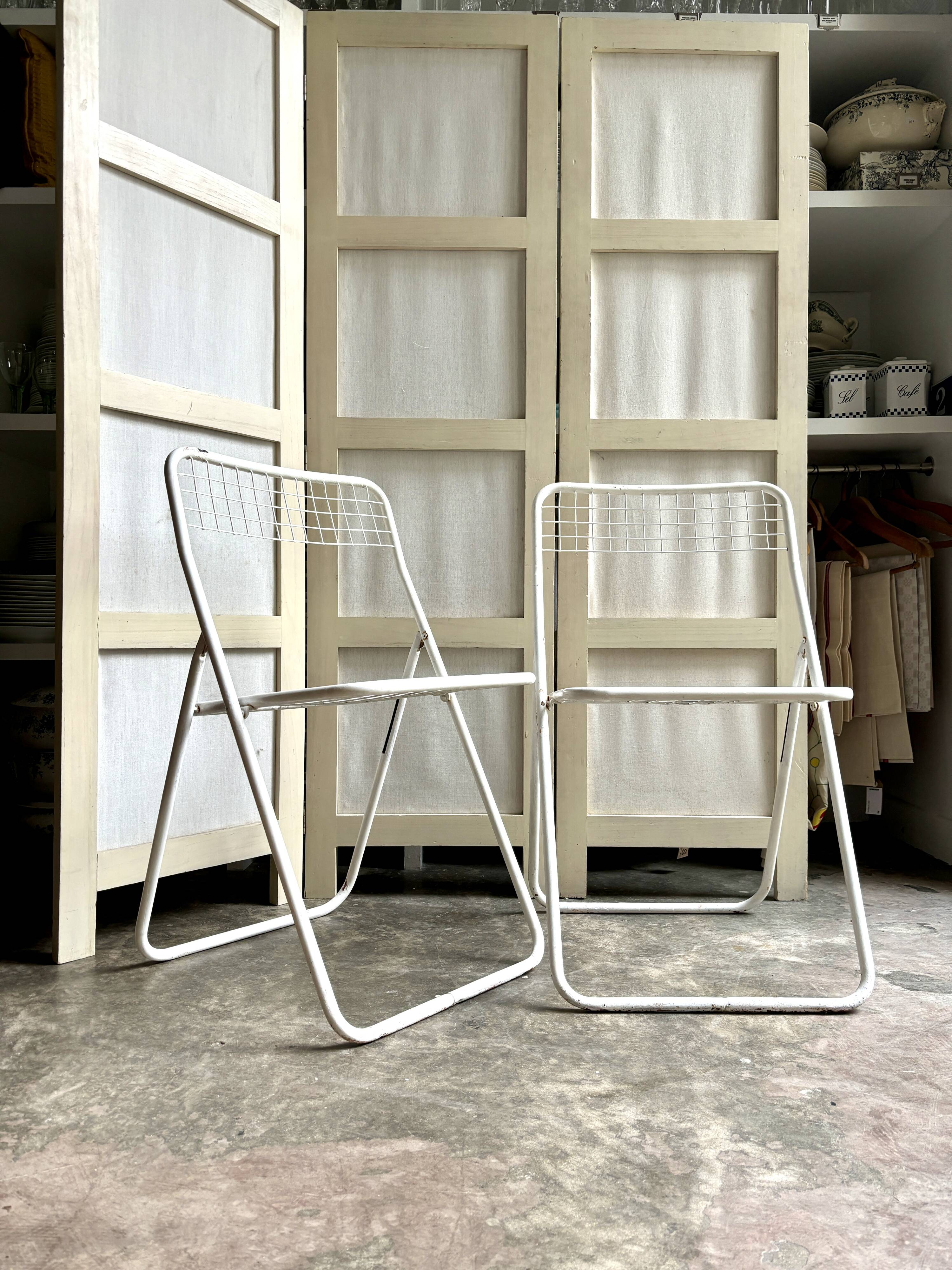 2 white metal "Ted Ned" folding chairs by Niels Gammelgaard for IKEA, 1980s