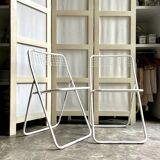2 white metal "Ted Ned" folding chairs by Niels Gammelgaard for IKEA, 1980s