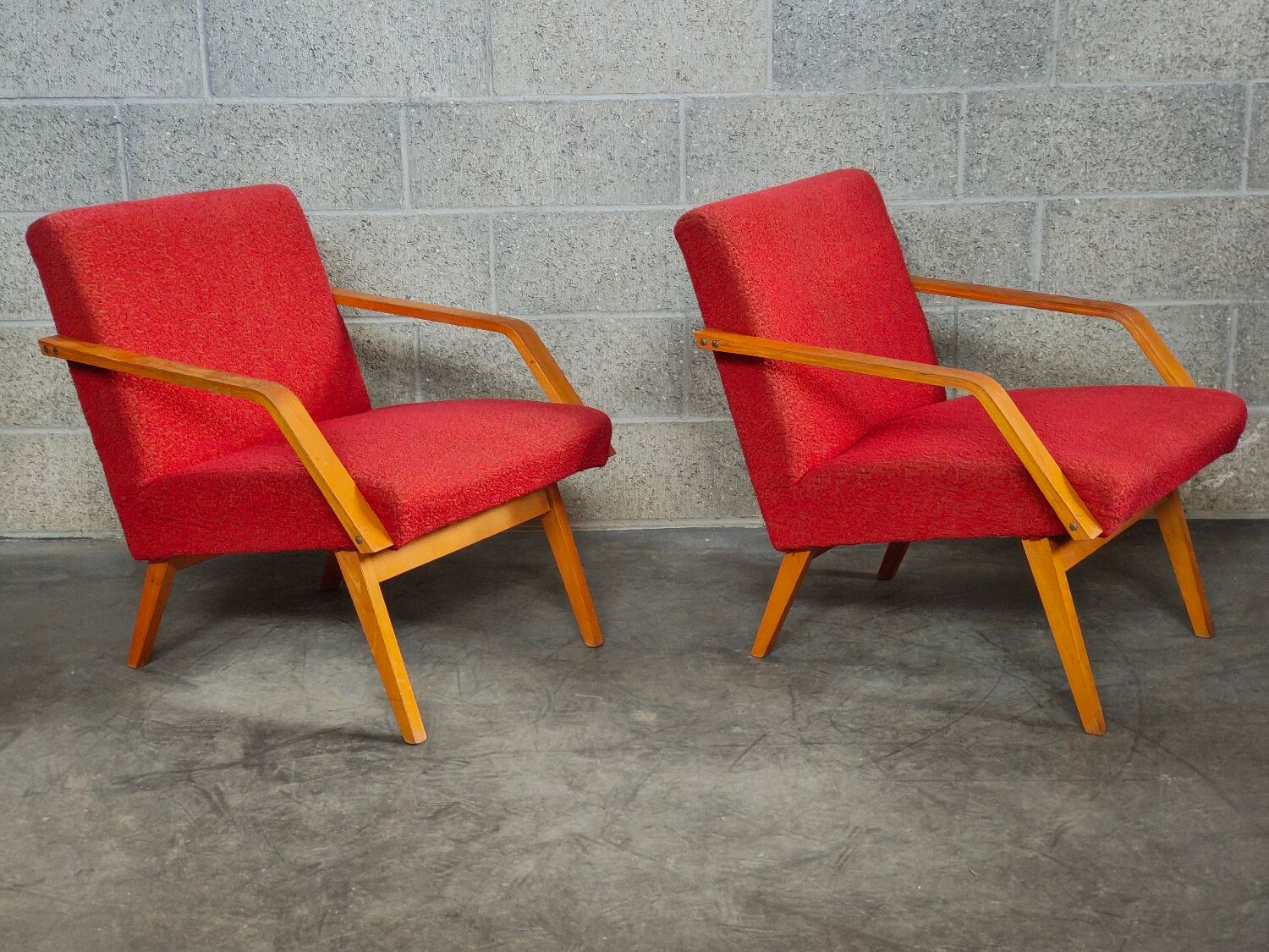 Pair of armchairs red Mier Topolcany 1960