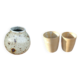 Lot vase et paire de gobelets en grès