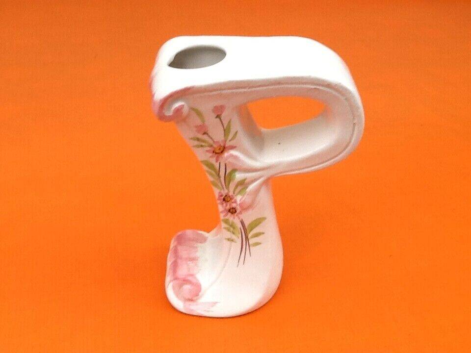 Soliflore vase alphabet letter p ceramic with floral decoration