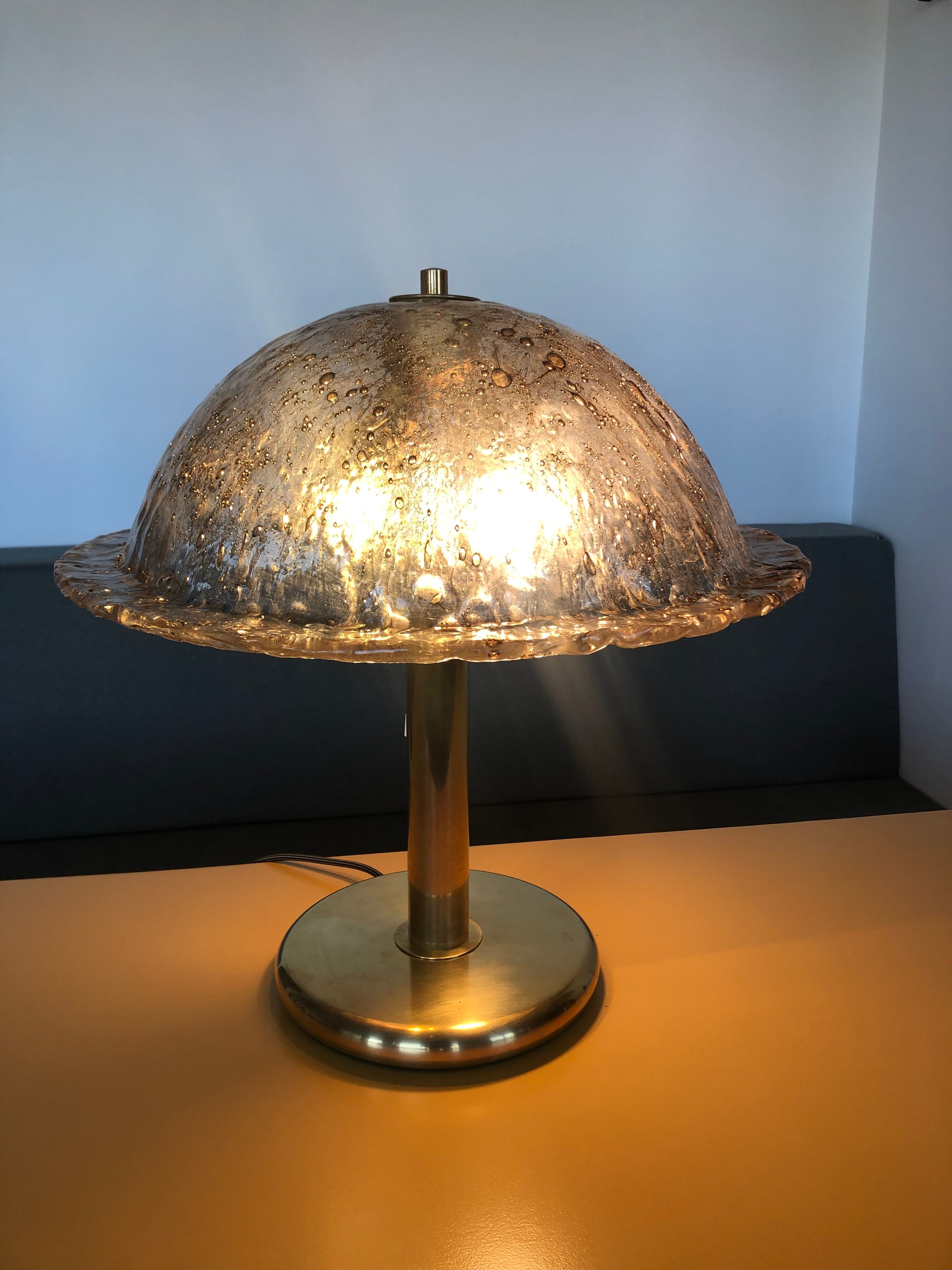 Large antique table lamp in glass and brass