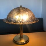 Large antique table lamp in glass and brass
