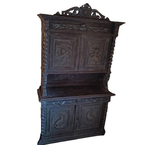 Carved two-body sideboard with 2 lions