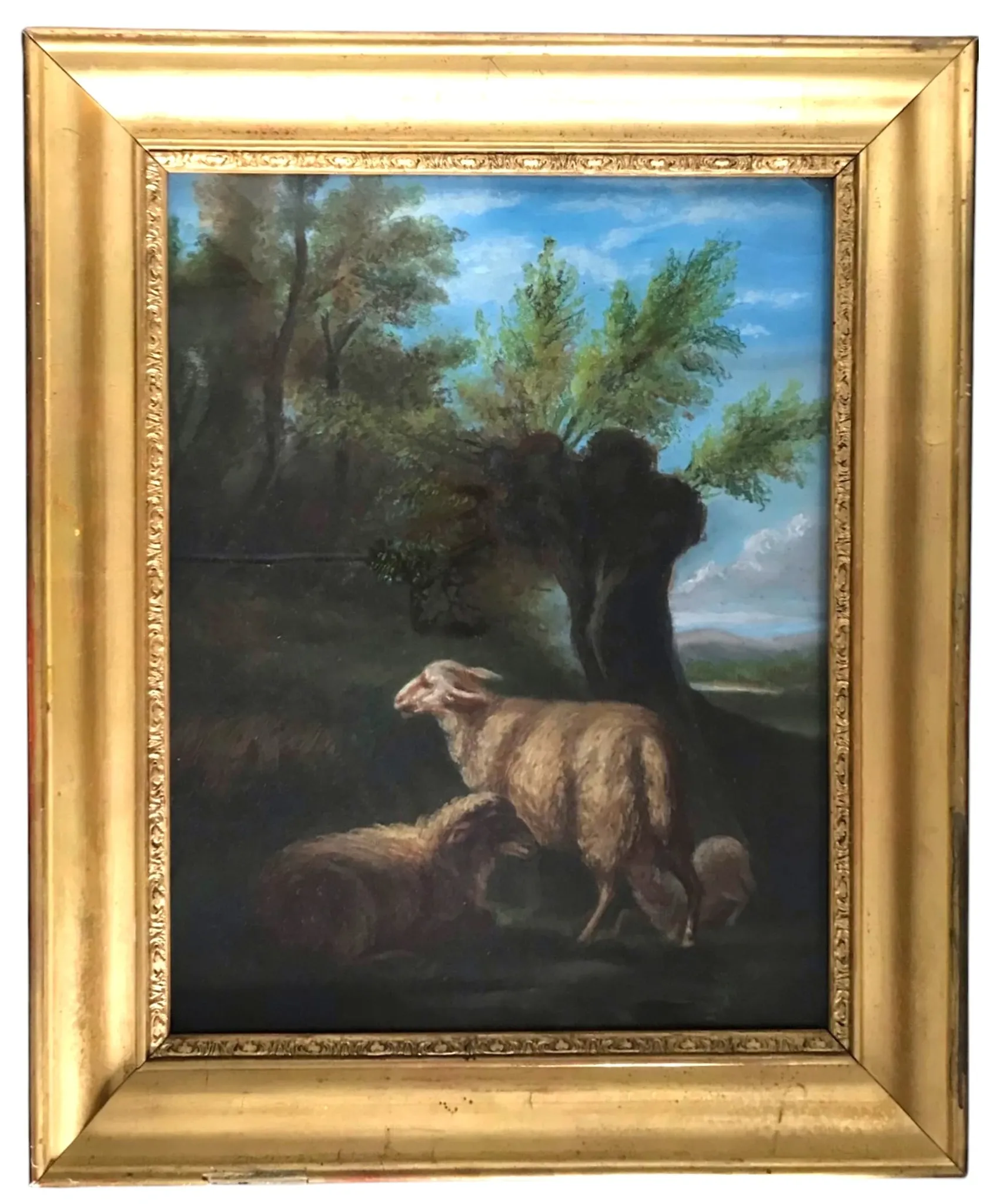 French school, pastel animated landscape with sheep from the early 20th century.