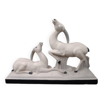 Sculpture antilopes faience crispé lemanceau