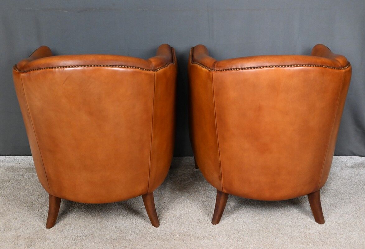 Pair of Solange club armchairs in sheepskin leather – reproduction