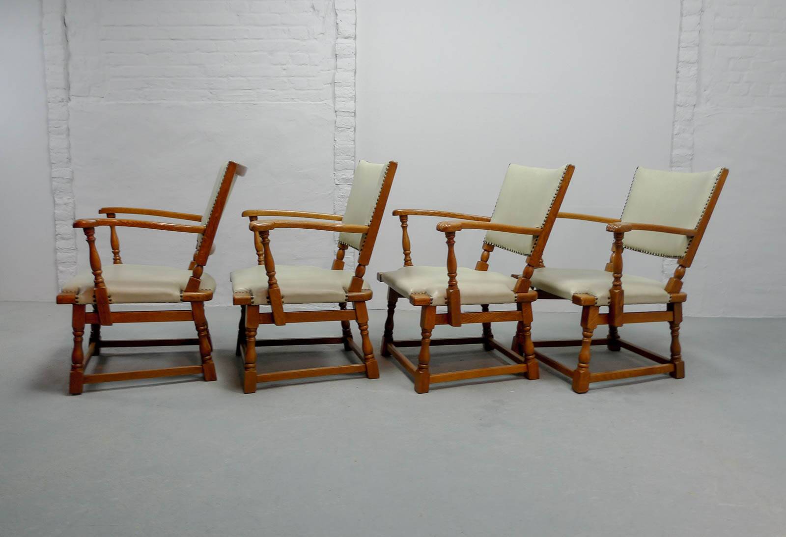 Set of 4 Dutch Design Oakwood Arm Chairs by Theo Ruth for Artifort, 1950s