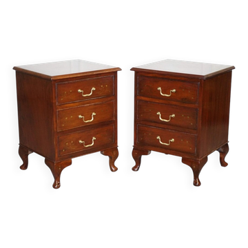 Tables de Chevet Anglo Indian avec Incrustations en Laiton