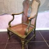19th century Japanese armchair in green lacquer and cane