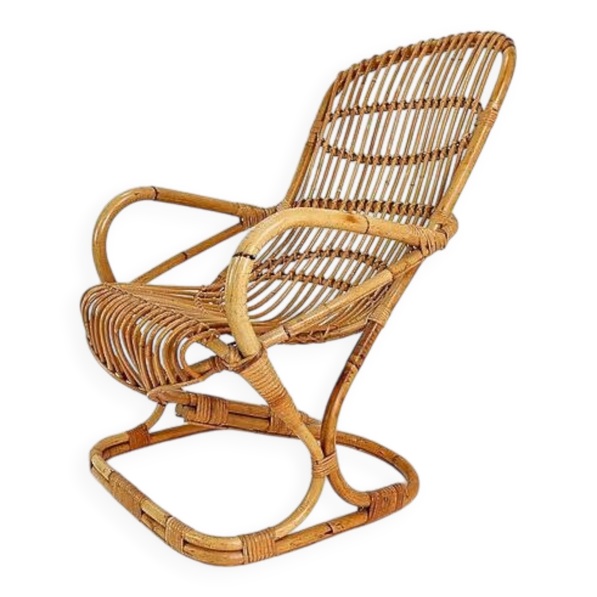 Italian Bamboo Armchair in the style of Tito Agnoli for Bonacina, 1960s