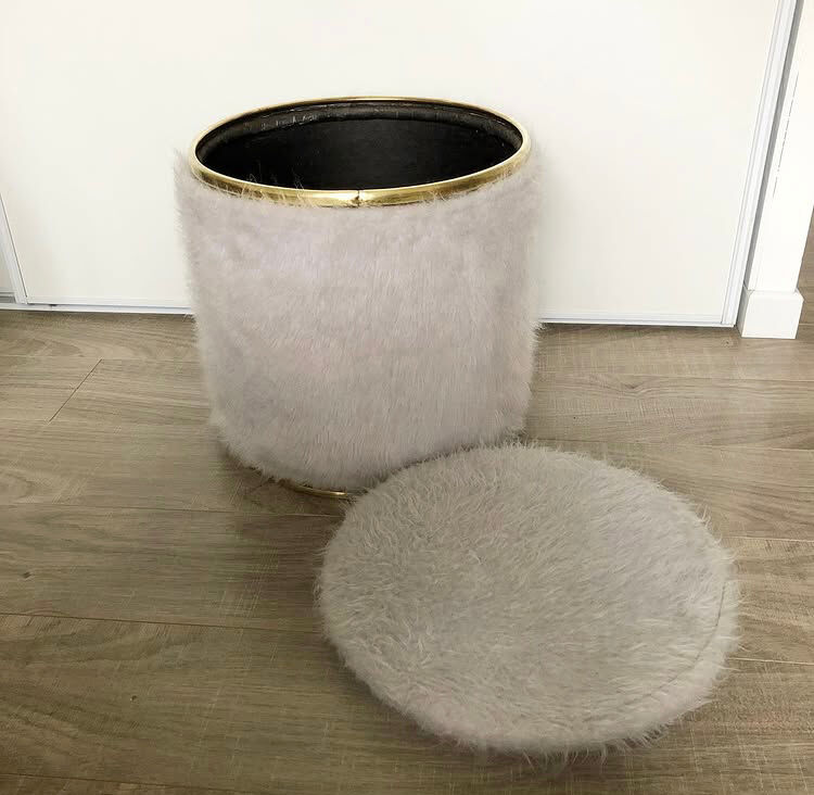 Vintage brass pouf with fur.