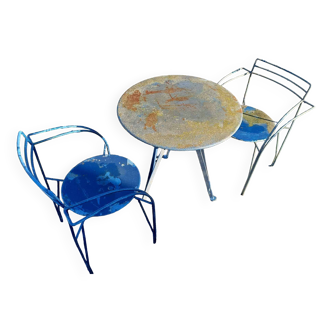 Salon jardin vintage modèle lune d'argent par Pascal mourgue 1980 : 2 fauteuils + table