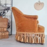 Golden yellow velvet toad armchair