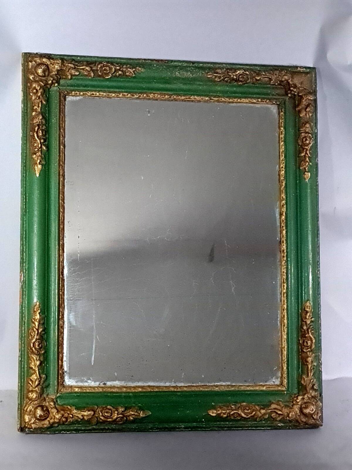 Antique mirror with green and gold stucco wood frame 73x62 cm C626