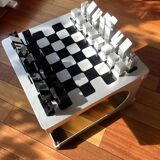 Modern designer side table with integrated chessboard – Walter & Moretti