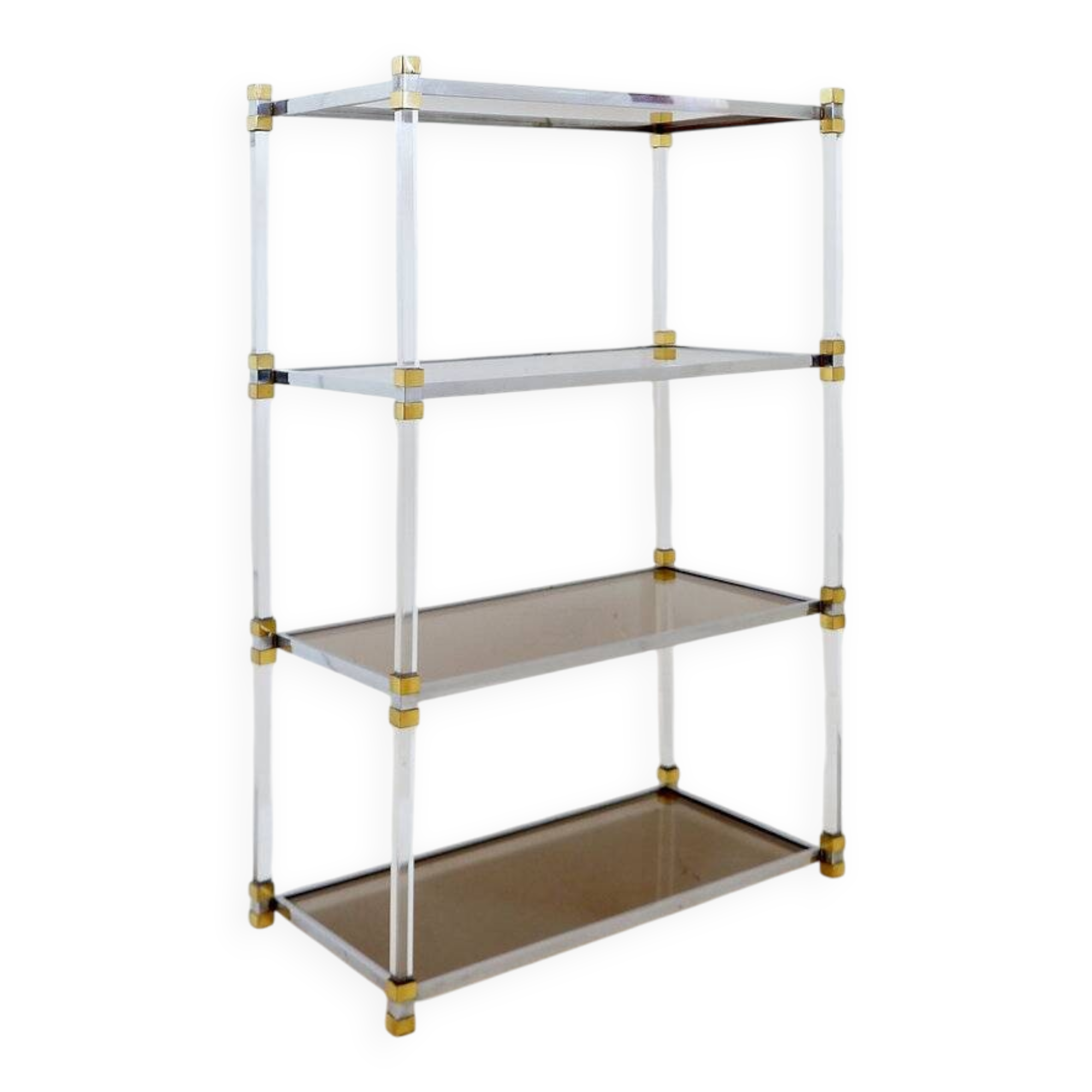 Claustra shelf in plexiglass, smoked glass and brass