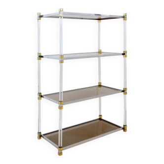 Claustra shelf in plexiglass, smoked glass and brass