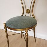 Vintage Paolo Buffa Brass Vanity Chair: Chiavari Style, Blue Fabric, 1950s