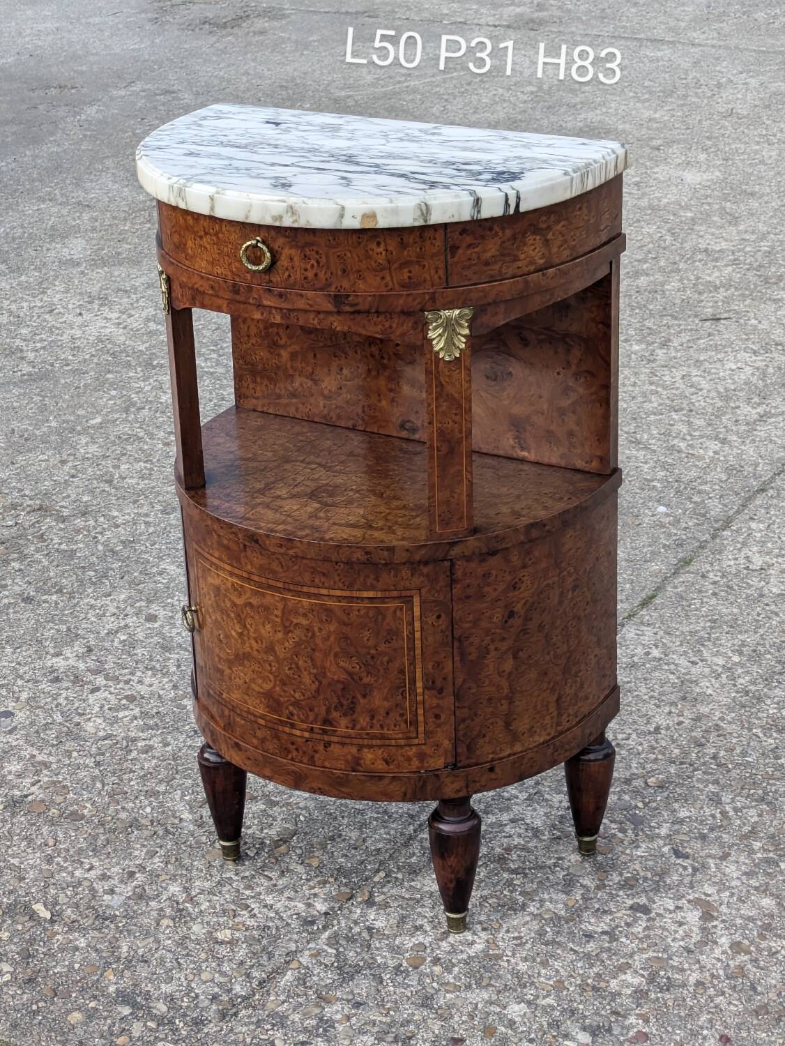Antique Louis XVI style half-moon bedside table, occasional furniture