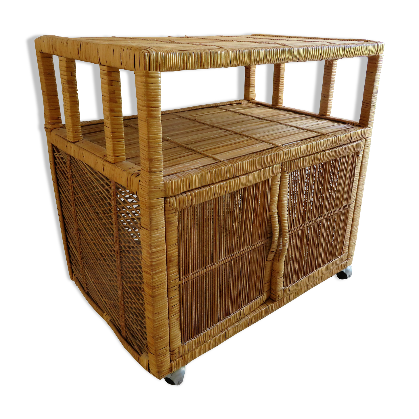 Vintage rattan serving table