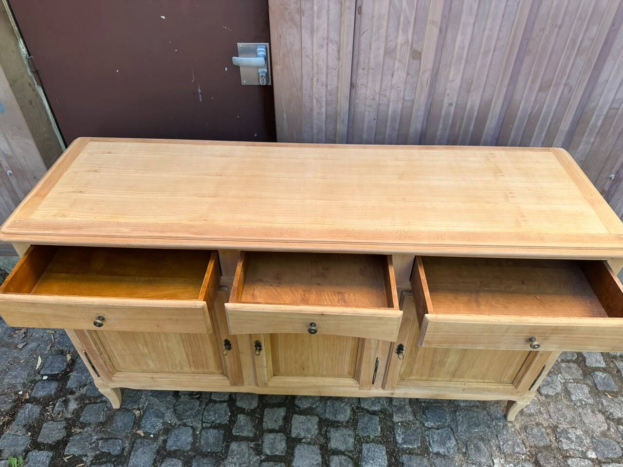 Louis XV buffet stripped in solid cherry wood 1970 165cm