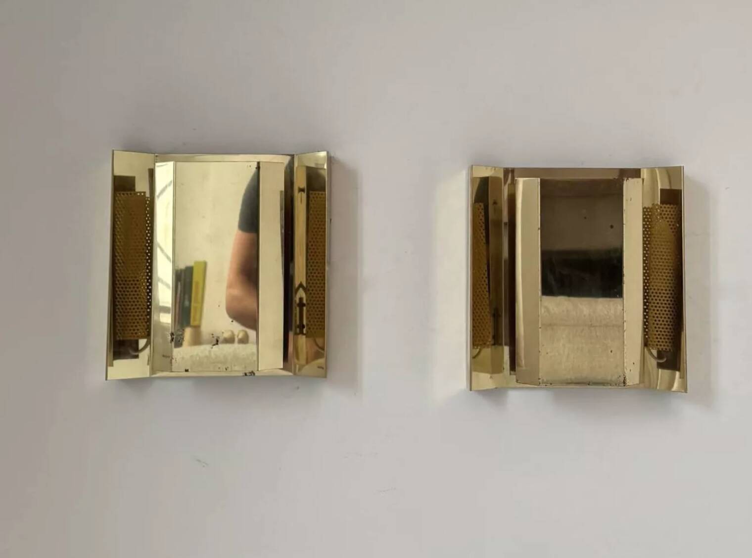 Pair of vintage wall lights, solid brass, Borens 1960