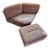 Vintage corner sofa and its pouffe