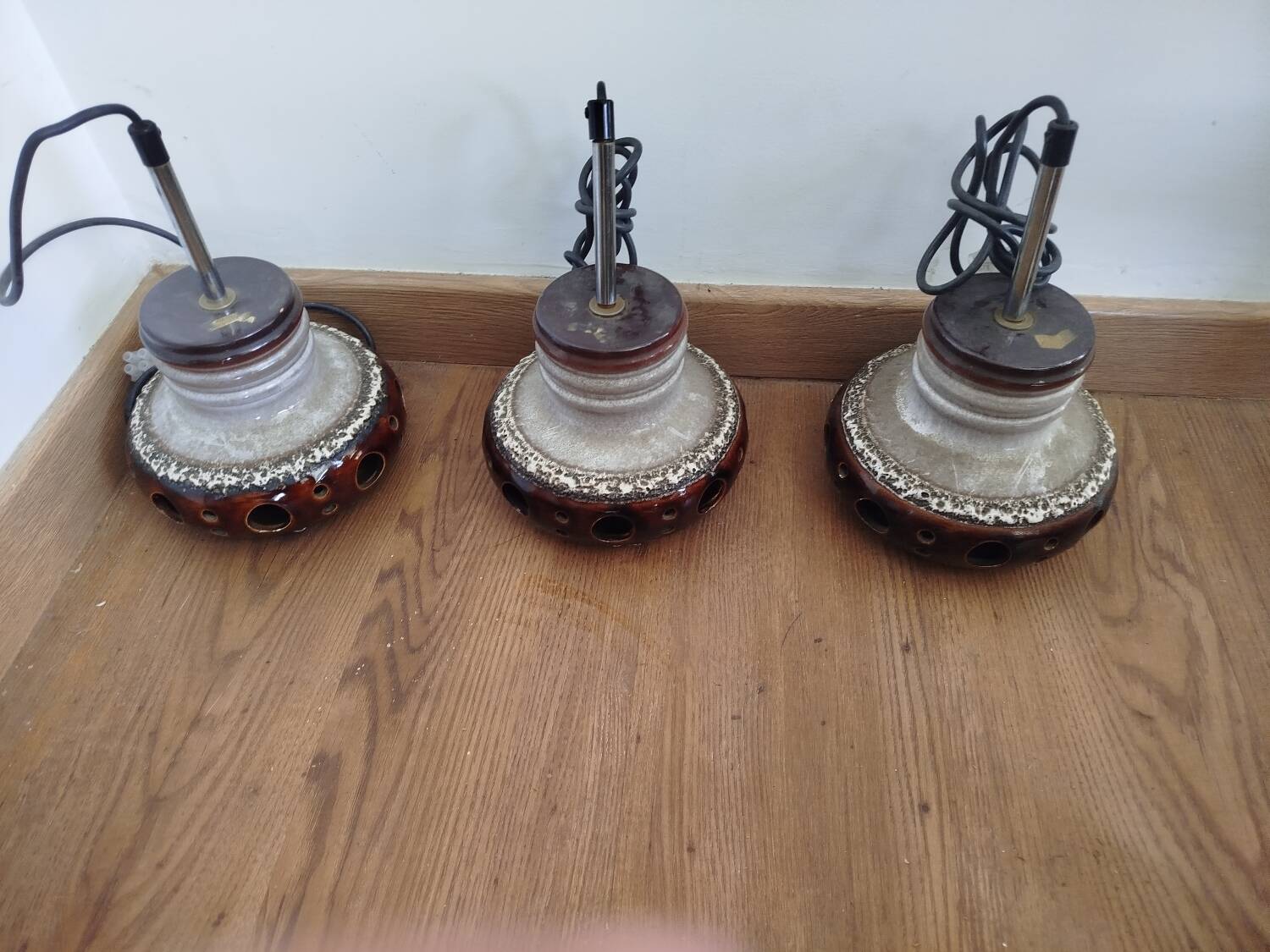 Trio of ceramic pendant lights, 1970s
