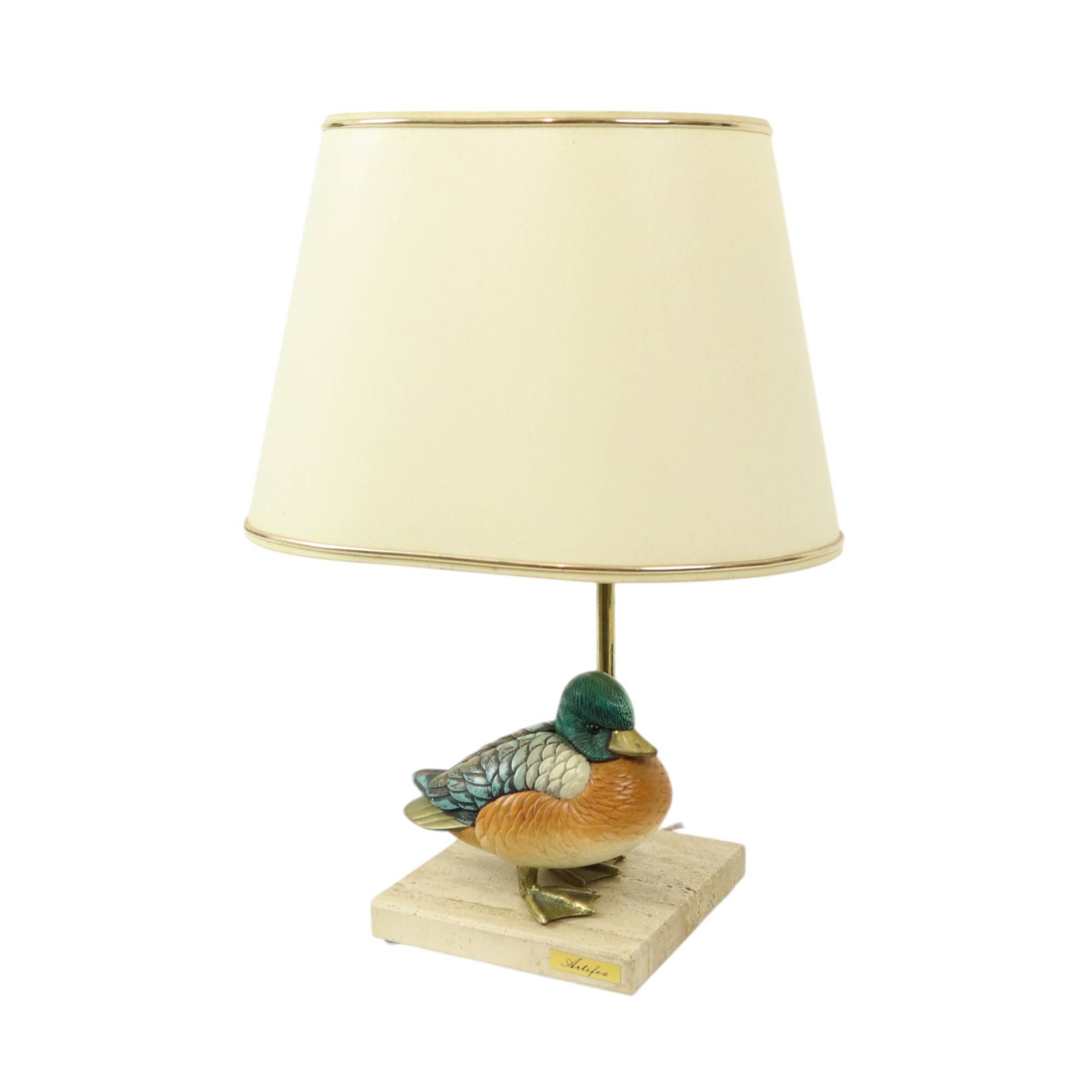 Artiflex Duck Lamp Design Brass Resin Travertine Malevolti