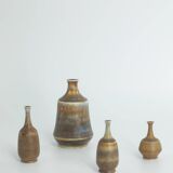 Small Mid-Century Scandinavian Modern Collectible Brown Stoneware Vases by Gunnar Borg, Set of 4