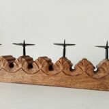 Vintage chandelier in solid oak and wrought iron.