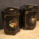 Pair of lacquered and painted French corner cabinets
