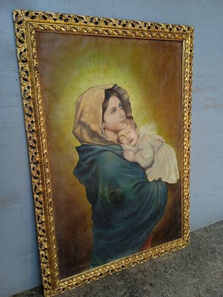 Oil painting on canvas Virgin and Child portrait 1940 - 102/72cm