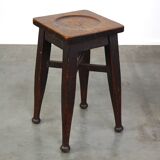 Antique English solid oak stool with a touch of art nouveau style